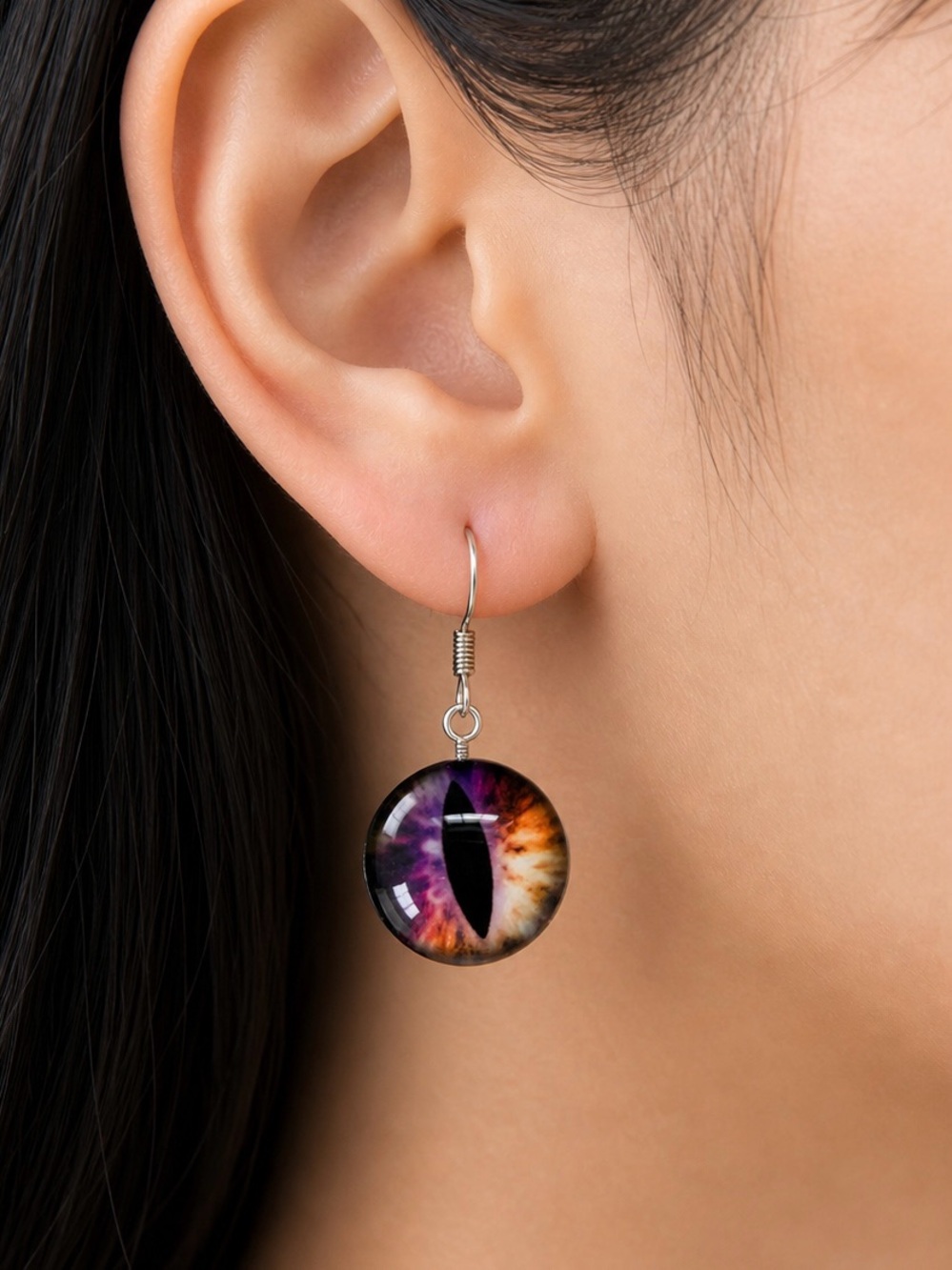Purple Orange Cat Eye Drop Earrings - Unbranded